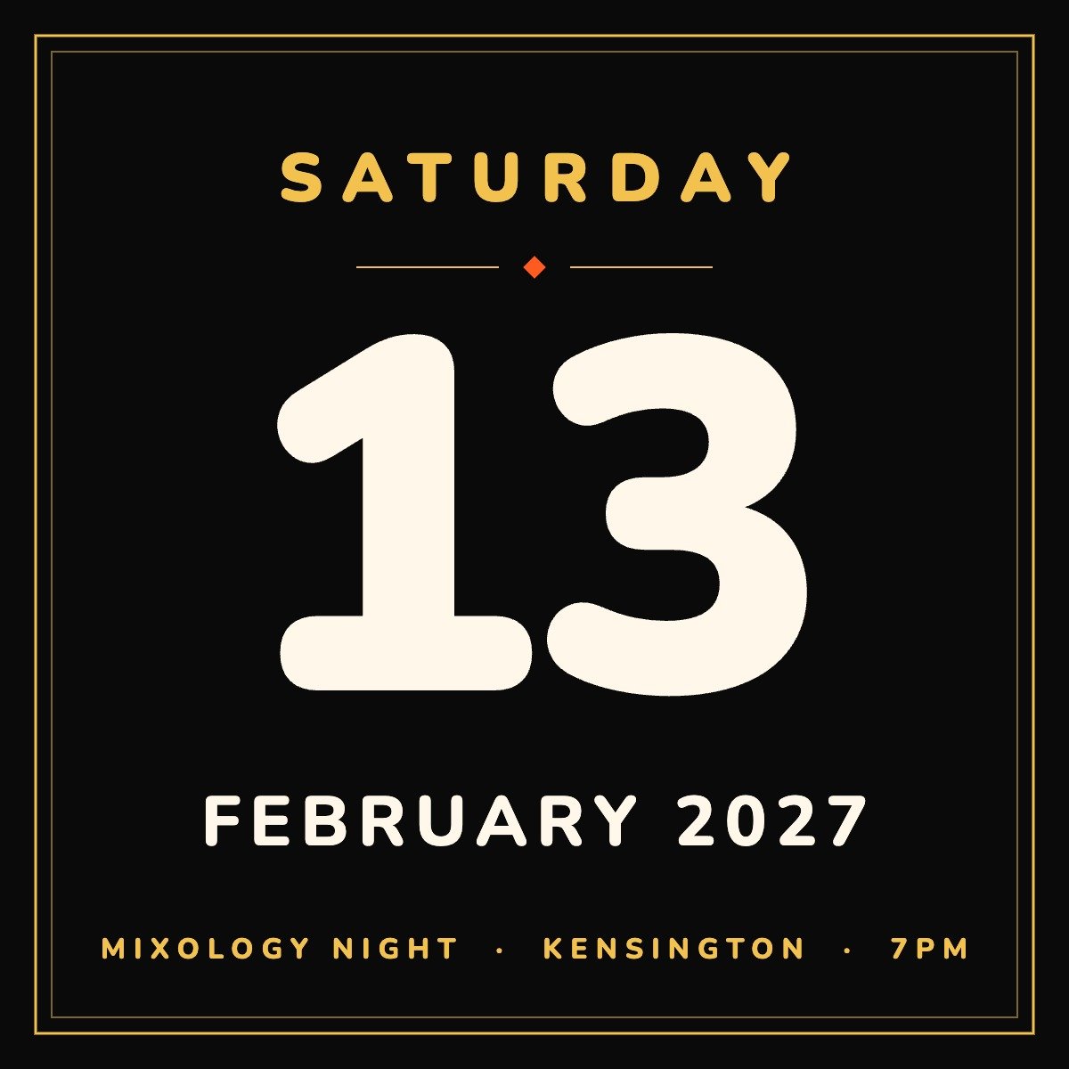 Mixology Night, Saturday 13 February 2027